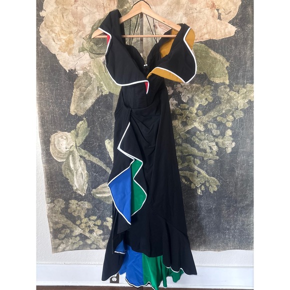 Rosie Assoulin  Flap Around Black Colorblock Ruffle Maxi Dress Size 2 - Picture 7 of 15